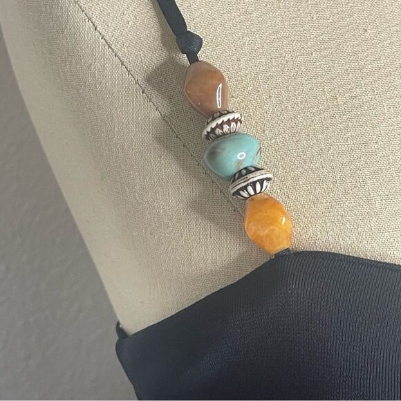 Vintage 90s Express Dress Asymmetrical Black Beaded Bow Boho Vacation MIDI - Picture 7 of 9